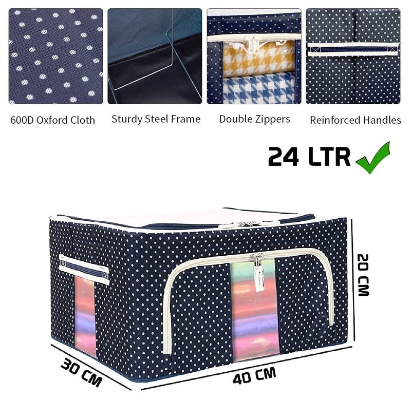 ALOKAH Clothes Storage Box Foldable Steel Frame Clothes Organizer Storage Box for Wardrobe Saree Shirts and Blankets 24 Liter Pack Of 1 Blue - Image 2