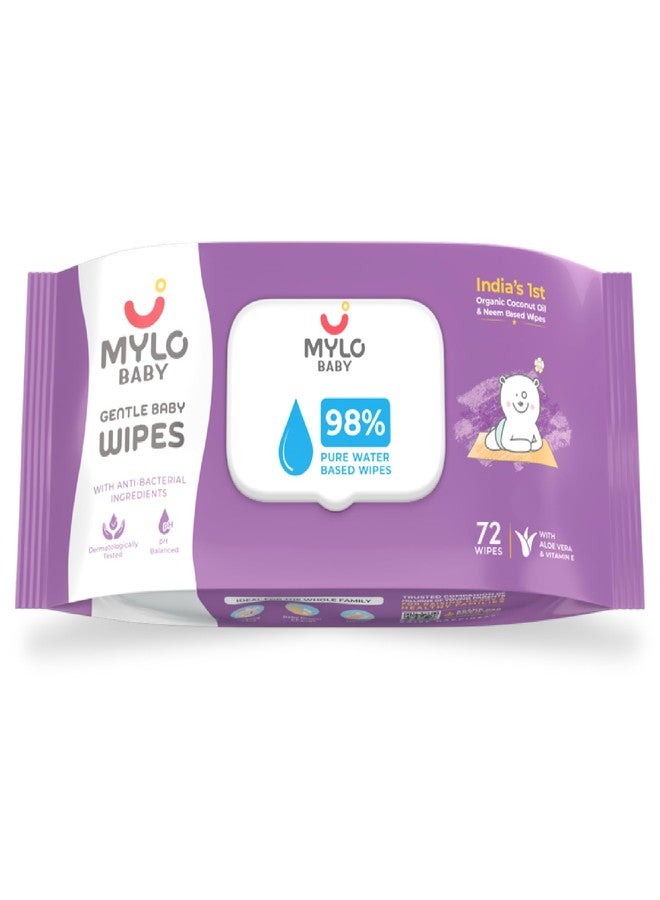 Mylo Gentle Baby Wipes with Lid (72 Wipes x 1 Pack - 72 Water Wipes) | Natural Wet Wipes with Organic Coconut Oil & Neem| Cotton Cloth with Extra Thick - Image 1