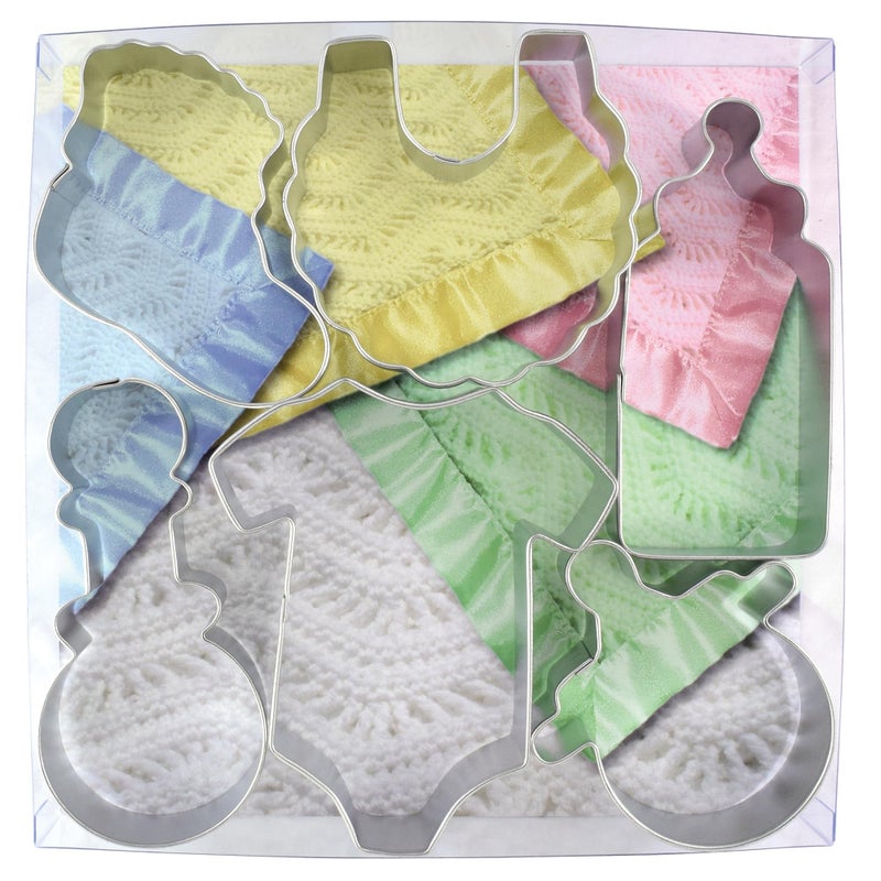 RM International Baby Shower and Party Cookie Cutters Bodysuit Bottle Pacifier Bootie Bib Rattle 6Piece Set
