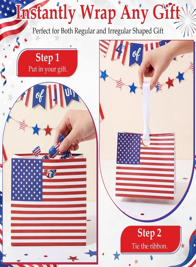 Kolldenn 30 Pcs 4th of July Gift Bags Bulk Small Patriotic Paper American Flag Gift Bag with Ribbon Handles 7.3 x 5.9 x 3.5 Inch 250th Anniversary Goodie Party Supplies for Independence Day - Image 3
