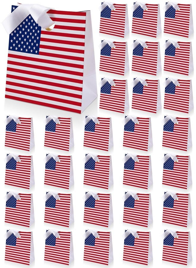 Kolldenn 30 Pcs 4th of July Gift Bags Bulk Small Patriotic Paper American Flag Gift Bag with Ribbon Handles 7.3 x 5.9 x 3.5 Inch 250th Anniversary Goodie Party Supplies for Independence Day - Image 1