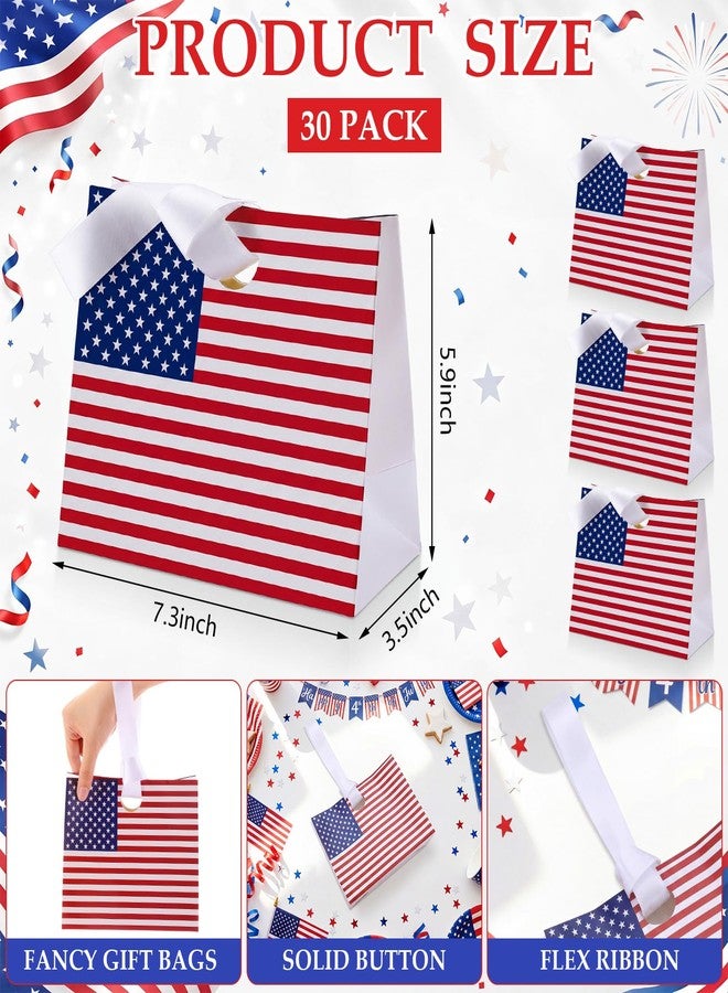 Kolldenn 30 Pcs 4th of July Gift Bags Bulk Small Patriotic Paper American Flag Gift Bag with Ribbon Handles 7.3 x 5.9 x 3.5 Inch 250th Anniversary Goodie Party Supplies for Independence Day - Image 2