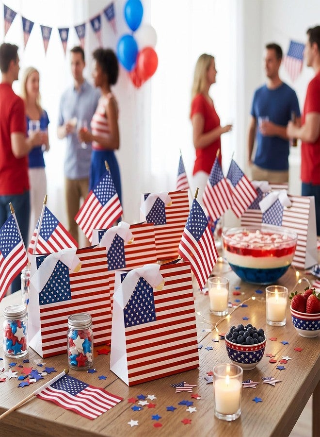 Kolldenn 30 Pcs 4th of July Gift Bags Bulk Small Patriotic Paper American Flag Gift Bag with Ribbon Handles 7.3 x 5.9 x 3.5 Inch 250th Anniversary Goodie Party Supplies for Independence Day - Image 5
