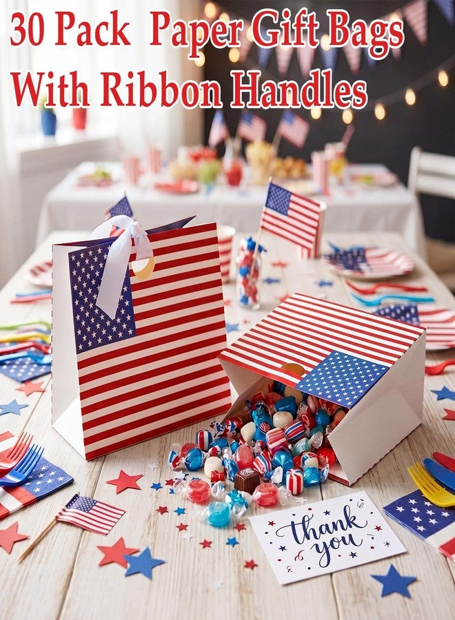 Kolldenn 30 Pcs 4th of July Gift Bags Bulk Small Patriotic Paper American Flag Gift Bag with Ribbon Handles 7.3 x 5.9 x 3.5 Inch 250th Anniversary Goodie Party Supplies for Independence Day - Image 4