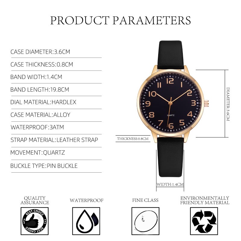 IBSO Women Watches Leather Mesh Strap Round Case Analog Fashion Ladies Wrist Watches (0023 Black) - Image 4