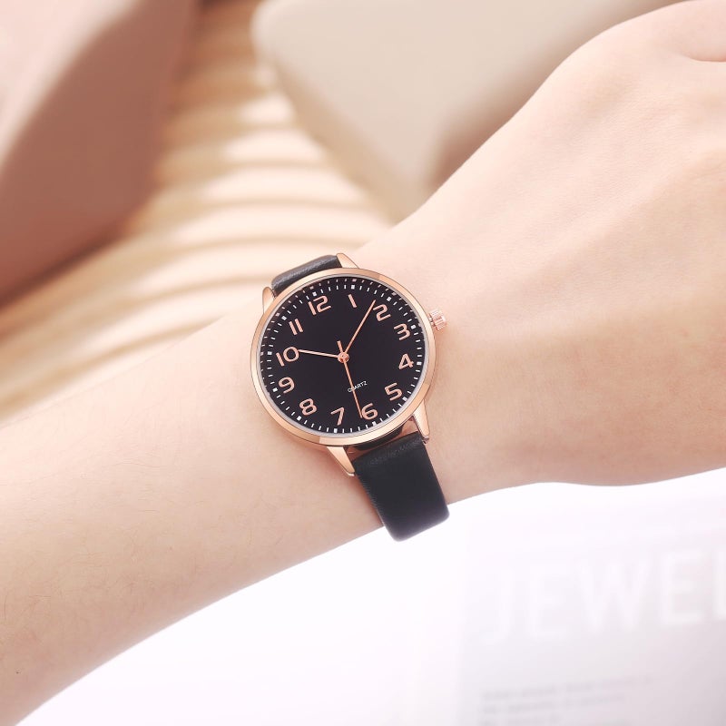 IBSO Women Watches Leather Mesh Strap Round Case Analog Fashion Ladies Wrist Watches (0023 Black) - Image 3