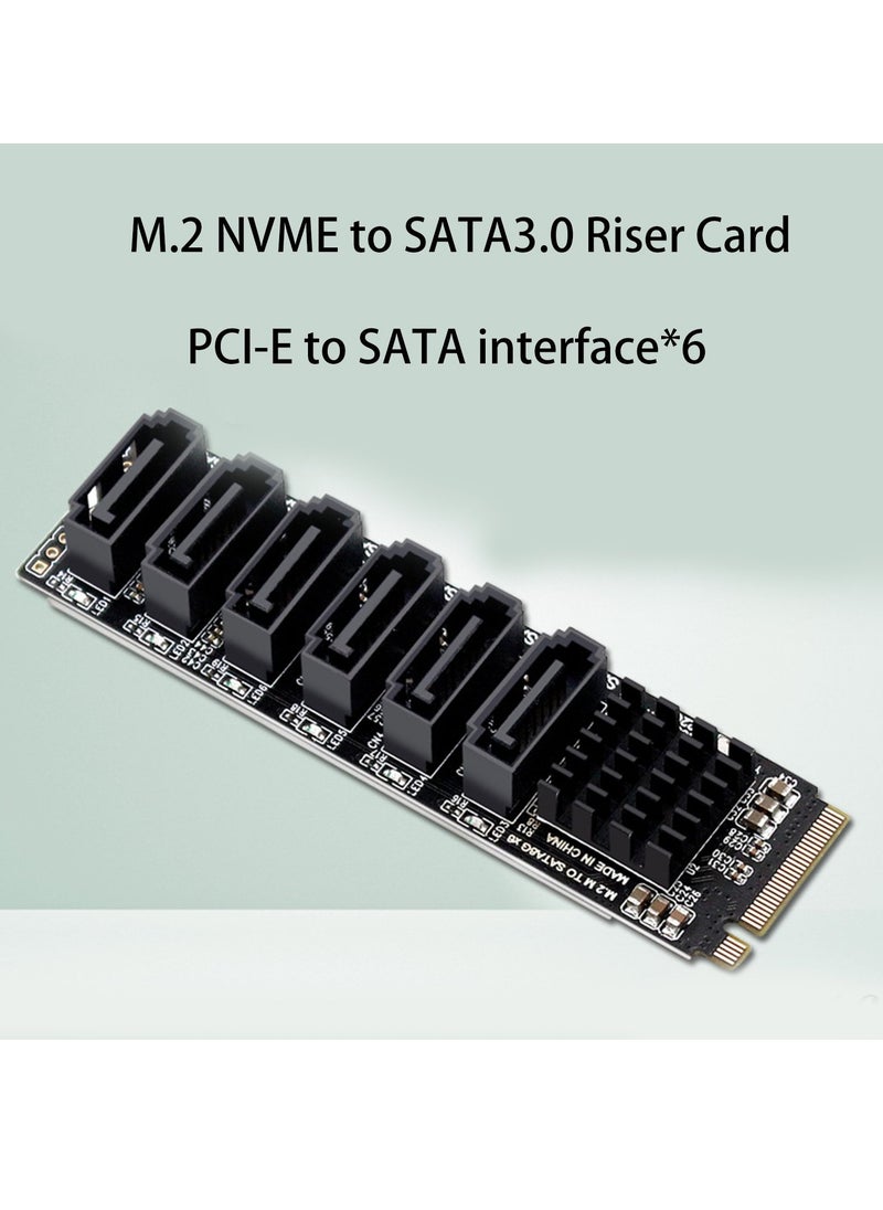Generic - M.2 NVME PCI-E PCIE X4 X8 X16 To 6 Port 3.0 SATA Adapter Card Riser III 6GB/S Chassis server PC Expansion+6PCS 3.0 SATA CABLE(size A) - Image 1