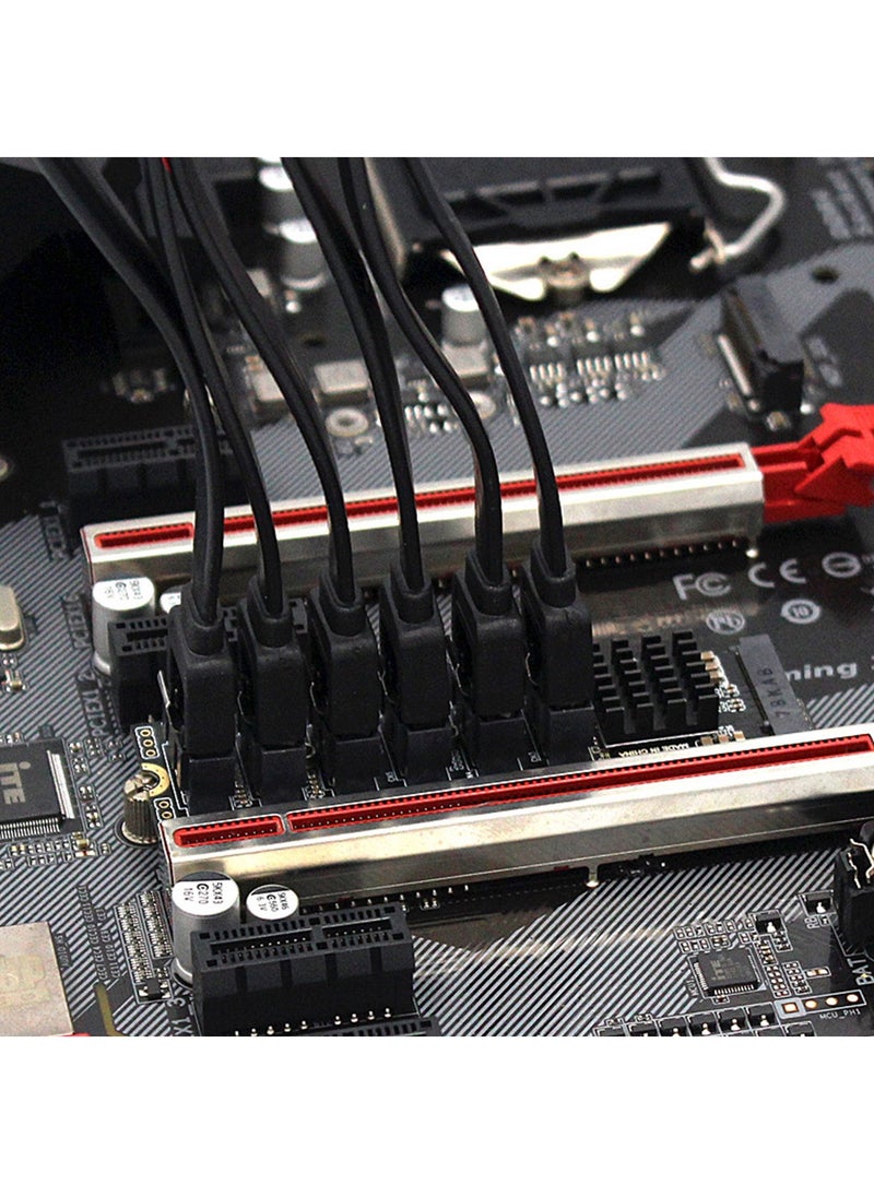 Generic - M.2 NVME PCI-E PCIE X4 X8 X16 To 6 Port 3.0 SATA Adapter Card Riser III 6GB/S Chassis server PC Expansion+6PCS 3.0 SATA CABLE(size A) - Image 1