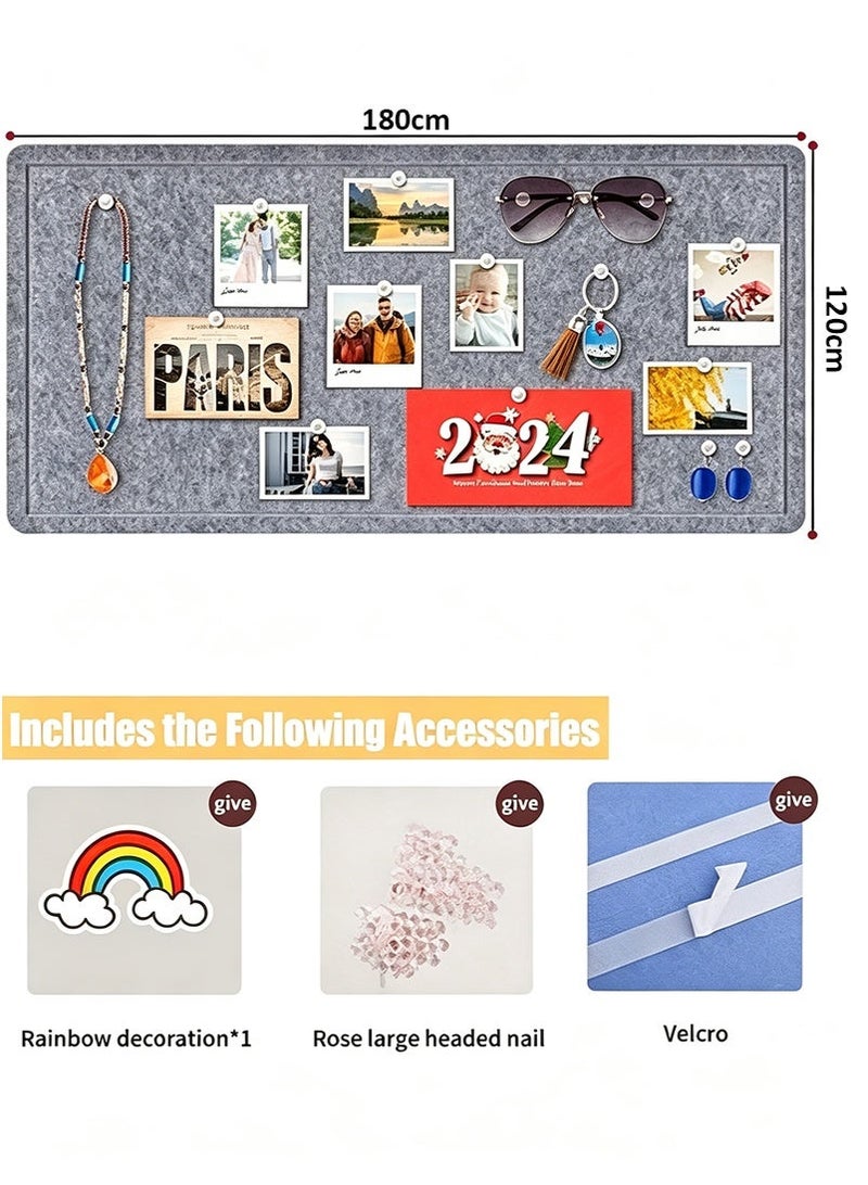 VUCATIN 180x120cm Foldable Large Felt Bulletin Board, Cork Board Alternative for Wall, Decorative Picture Framed Display Board for School, Home & Office Walls (Grey) - Image 3