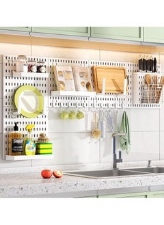 Old_Feller 6 Pack wall hanging panel storage combination kit for installation without drilling holes,Hanging Pegboard Wall Organizer with 6 Pegboards and 36 Accessories, Wall Organizer for Home Office,  White  - Image 3