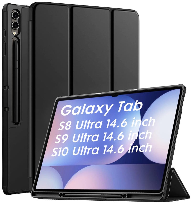Robustrion Cover for Samsung Tab S10 Ultra / S9 Ultra/Tab S8 Ultra Flip Stand Case Cover with S-Pen Holder for Samsung Galaxy Tab S10 / S9 / S8 Ultra Tablet Cover [Supports Auto Sleep Wake] - Black - Image 1
