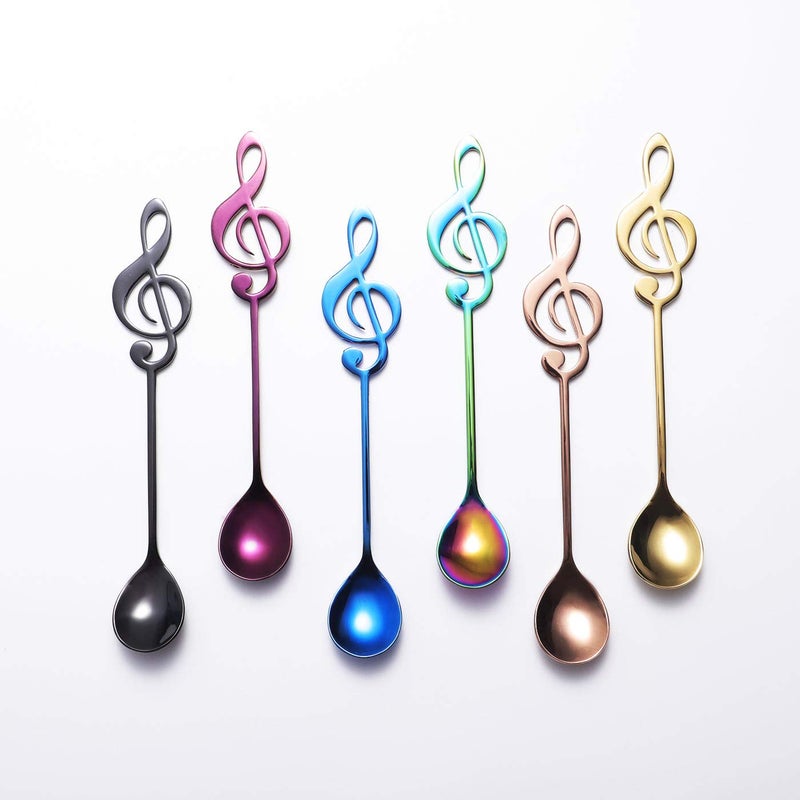 Music Note Spoons 6Pack Creative Cute Teaspoons 1810 Stainless Steel Staff Musical Notation Shaped Coffee Spoons by IRONX multicolor music note