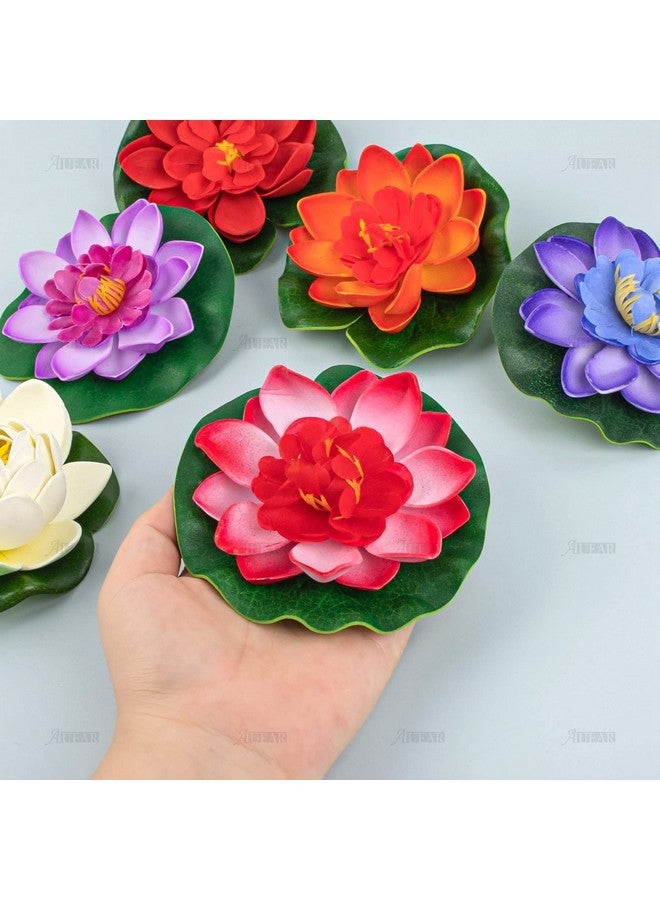 AUEAR AUEAR, 9 Pack Artificial Floating Foam Lotus Flowers with Water Lily Pad for Pond Garden Aquarium Decoration  - Image 4