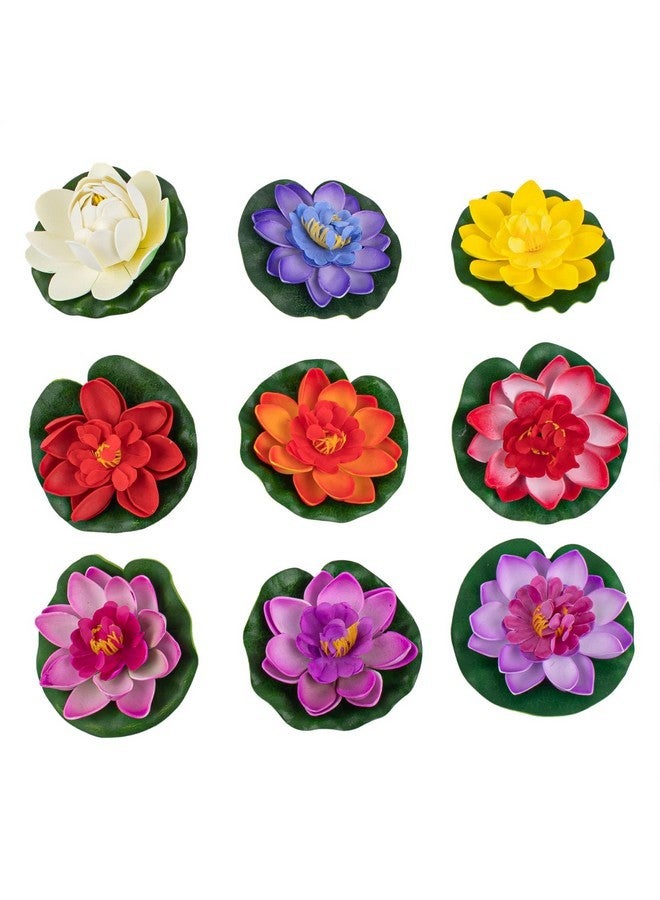 AUEAR AUEAR, 9 Pack Artificial Floating Foam Lotus Flowers with Water Lily Pad for Pond Garden Aquarium Decoration  - Image 1