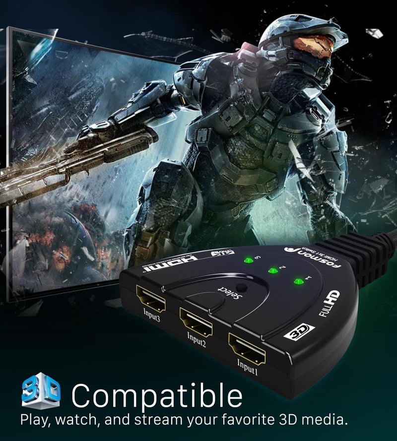 Fosmon 4K HDMI Switch, 3 Port HDMI Switcher with Pigtail Cable, Supports 30Hz, HDCP, Ultra HD for HDTV, PS5, Xbox, Fire Stick - Image 4