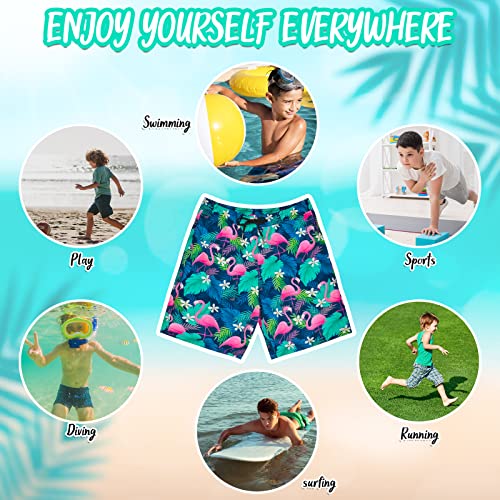 OlyPegic Boys Swim Trunks Size 10-12, Boy Swim Shorts Boy Bathing Suit Swimsuit Kids Swimwear Board Shorts with Boxer Brief Liner Compression Toddler Beach Running Swim Trunks (Flamingo) - Image 4