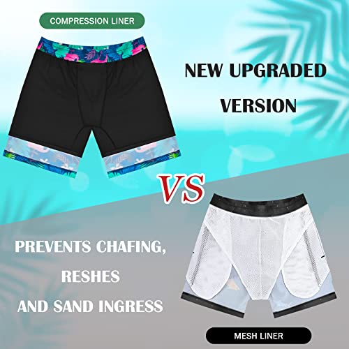 OlyPegic Boys Swim Trunks Size 10-12, Boy Swim Shorts Boy Bathing Suit Swimsuit Kids Swimwear Board Shorts with Boxer Brief Liner Compression Toddler Beach Running Swim Trunks (Flamingo) - Image 3