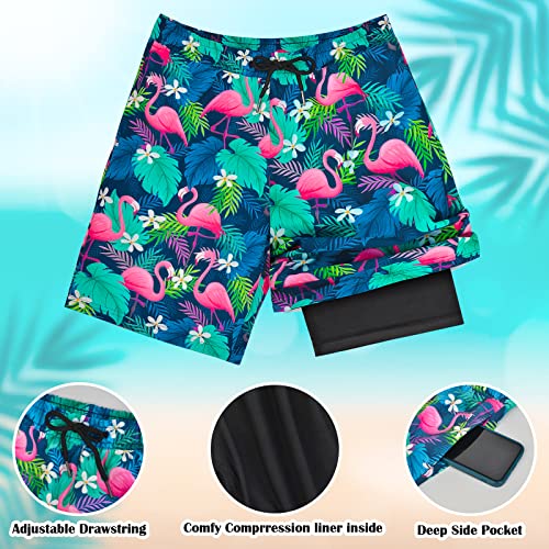 OlyPegic Boys Swim Trunks Size 10-12, Boy Swim Shorts Boy Bathing Suit Swimsuit Kids Swimwear Board Shorts with Boxer Brief Liner Compression Toddler Beach Running Swim Trunks (Flamingo) - Image 2