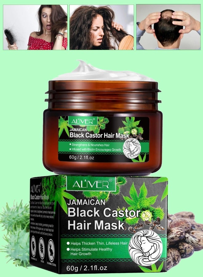 ALIVER 60 جرام ماسك شعر كاستور أسود جامايكي ماسك شعر لعلاج الشعر الجاف والتالف ونمو الشعر مدعوم بالبيوتين لتقوية واستعادة الشعر ماسك زيت الكاستور - Image 1
