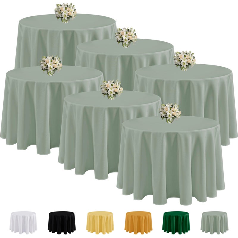 Fitable 6 Pack Sage Green Round Tablecloths - 120 Inches Round - Wrinkle and Stain Resistant Fabric Table Clothes, Washable Polyester Table Covers for Wedding, Party, Banquet, Formal Events - Image 1