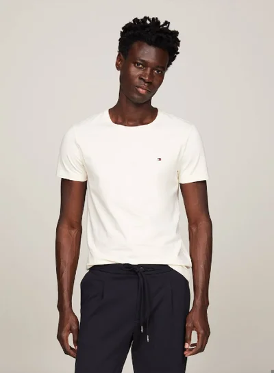TOMMY HILFIGER Men's Stretch Slim Fit T-shirt - Cotton, Beige