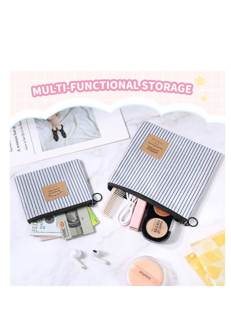 4 Pcs Sanitary Napkin Storage Bag, Portable Period Bag with Zipper, Tampon Holder for Purse Menstrual Pad Bag Pouch for Feminine Products for Teen Girls Women Ladies Daily Use (Blue & Red Stripes) - Image 4
