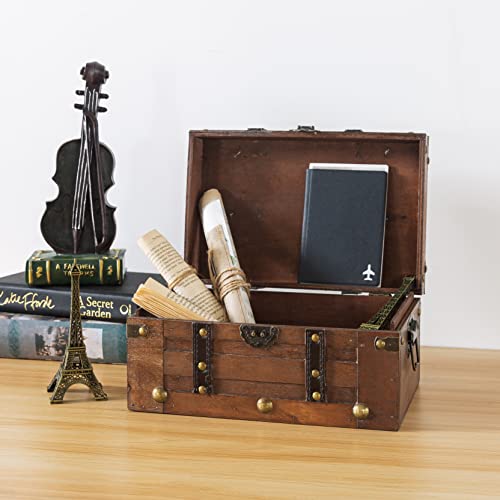 SLPR Alexander Small Wooden Treasure Chest - 11" x 7" x 5.5", Wood Storage Box with Hinged Lid, Decorative Trunk for Keepsakes, Vintage Pirate Chest for Classroom - Image 4