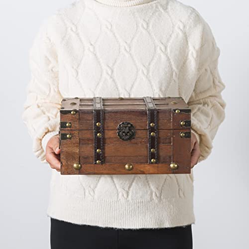 SLPR Alexander Small Wooden Treasure Chest - 11" x 7" x 5.5", Wood Storage Box with Hinged Lid, Decorative Trunk for Keepsakes, Vintage Pirate Chest for Classroom - Image 2