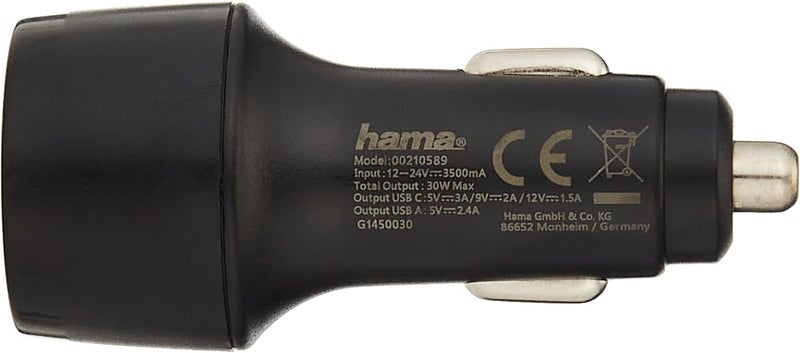 Hama 30W Dual USB Car Charger with USB-C Power Delivery and USB-A Quick Charge 3.0 - Image 2