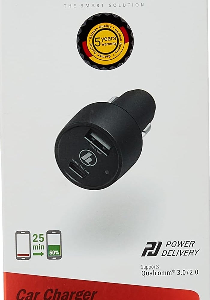Hama 30W Dual USB Car Charger with USB-C Power Delivery and USB-A Quick Charge 3.0 - Image 2