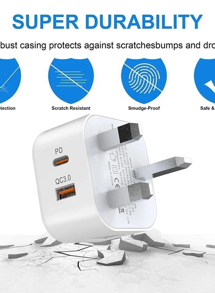 FEIDA 20W Dual Port USB Charger and 1A1C Type-C Adapter Wall Socket Fast Charging - Image 3