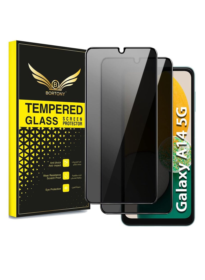 BORTONY Galaxy A14 Privacy Screen Protector Anti-Spy Tempered Glass Film Anti-Scratch Full Coverage Easy Installation Compatible With Samsung Galaxy A14 4G/5G - Image 1