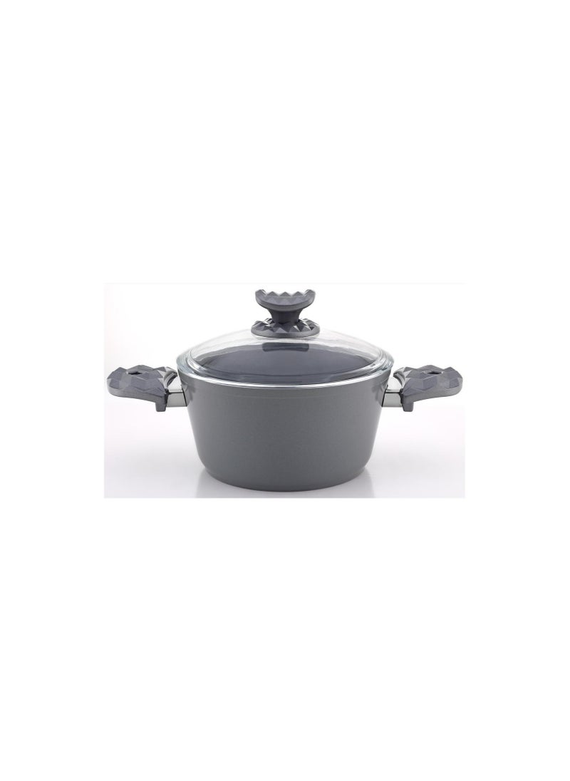 Homemaker Hella Ceramic Non-Stick Surface Casserole - 22cm - Tempered Glass Lid - PFOA Free - Grey 