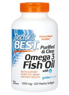 Purified & Clear Omega 3 Fish Oil with Goldenomega 2000 mg 120 Marine Softgels (1000 mg per Softgel)