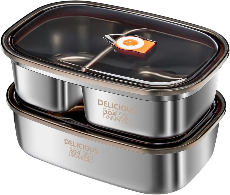 KEYOZA 18/10 Stainless Steel Lunch Box for Adults, 1.2L+1.7L Metal Bento Box with Divider, Leak-Proof Lunch Food Containers for Woman Man, Dishwasher Safe, Oven Safe Except for Lid - Image 1