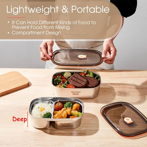 KEYOZA 18/10 Stainless Steel Lunch Box for Adults, 1.2L+1.7L Metal Bento Box with Divider, Leak-Proof Lunch Food Containers for Woman Man, Dishwasher Safe, Oven Safe Except for Lid - Image 2