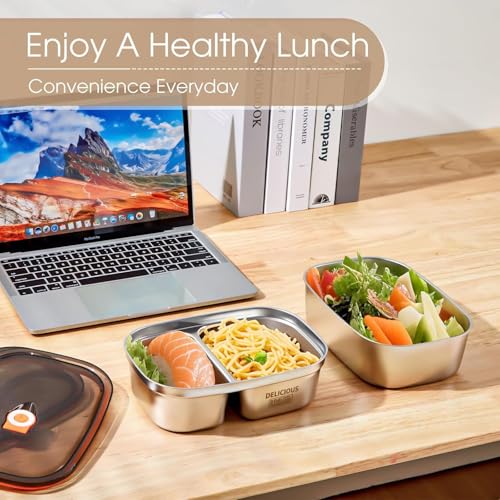 KEYOZA 18/10 Stainless Steel Lunch Box for Adults, 1.2L+1.7L Metal Bento Box with Divider, Leak-Proof Lunch Food Containers for Woman Man, Dishwasher Safe, Oven Safe Except for Lid - Image 5