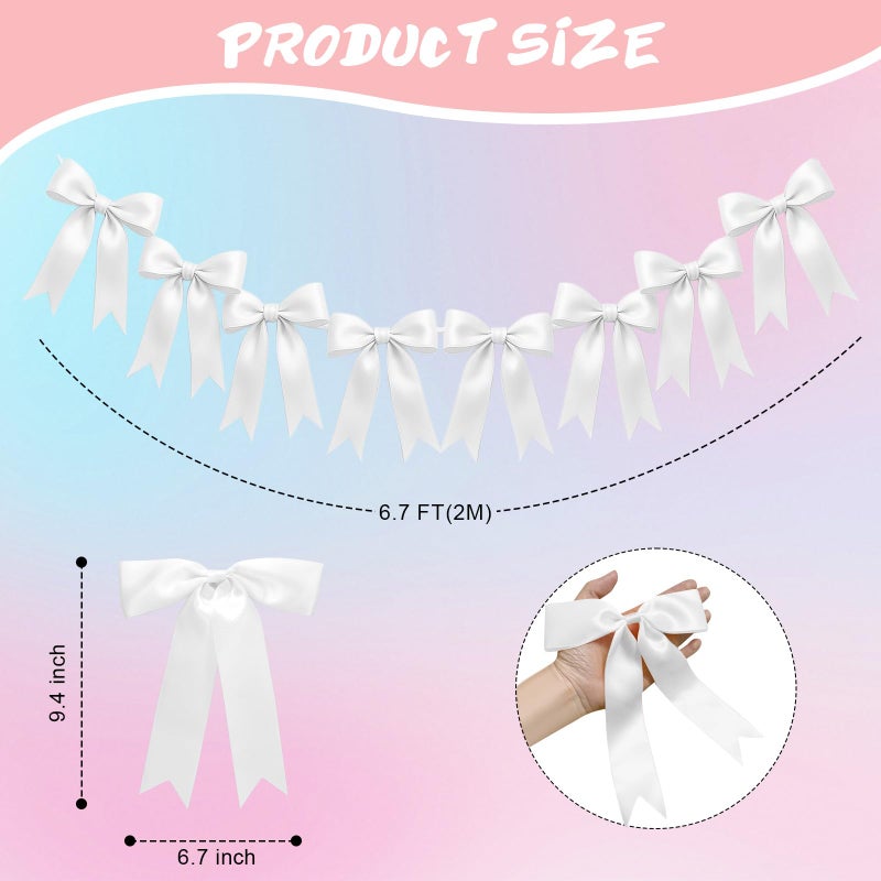 EONSUI 2 Strings of 16PCS White Bow Garlands Banner Decoration,Pre-Strung Satin Ribbon Ornaments for Birthday,Bachelorette Party,Bridal Shower,Wedding,Engagement,Baby Shower, Graduation Decor,Anniversary - Image 2