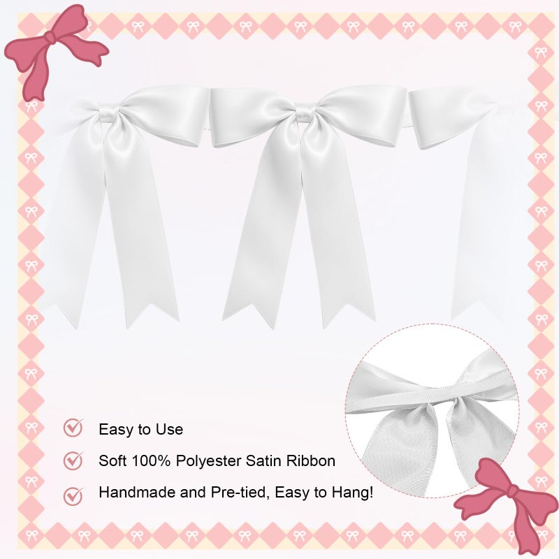 EONSUI 2 Strings of 16PCS White Bow Garlands Banner Decoration,Pre-Strung Satin Ribbon Ornaments for Birthday,Bachelorette Party,Bridal Shower,Wedding,Engagement,Baby Shower, Graduation Decor,Anniversary - Image 3