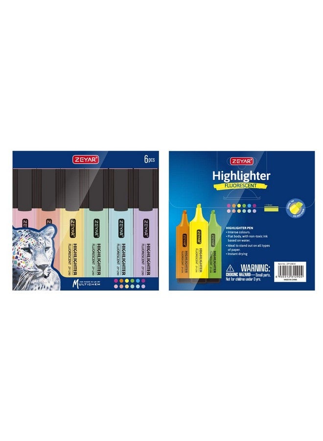 ZEYAR Highlighter, Pastel Colors Chisel Tip Marker Pen, Ap Certified, Assorted Colors, Water Based, Quick Dry (6 Macaron Colors) - Image 2