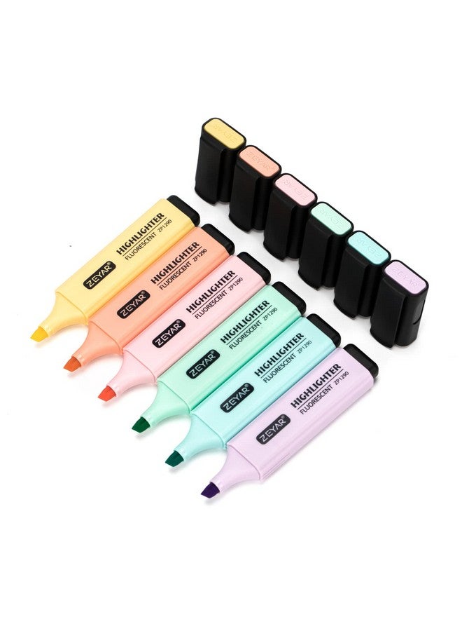 ZEYAR Highlighter, Pastel Colors Chisel Tip Marker Pen, Ap Certified, Assorted Colors, Water Based, Quick Dry (6 Macaron Colors) - Image 1