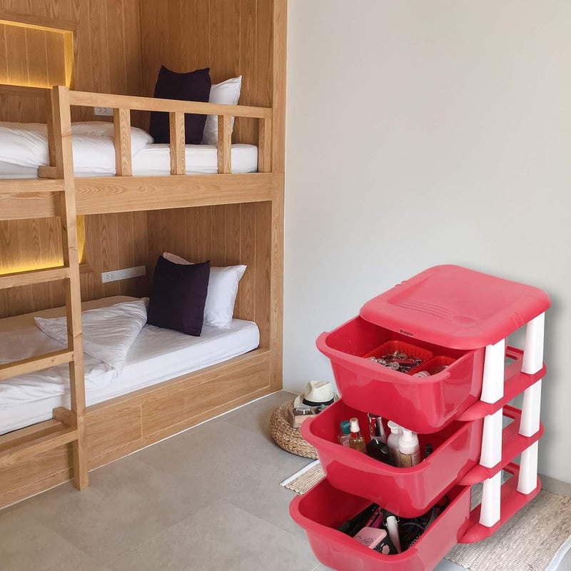 Cutting EDGE 3 Layer Multipurpose Drawers Set Organiser Rack and Storage for Home Office Stationary Cosmetics Bathroom Red 34cmx34cmx57cm - Image 2