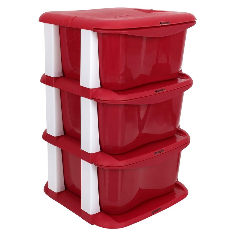 Cutting EDGE 3 Layer Multipurpose Drawers Set Organiser Rack and Storage for Home Office Stationary Cosmetics Bathroom Red 34cmx34cmx57cm - Image 1