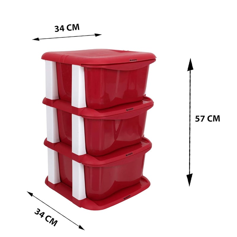 Cutting EDGE 3 Layer Multipurpose Drawers Set Organiser Rack and Storage for Home Office Stationary Cosmetics Bathroom Red 34cmx34cmx57cm - Image 3