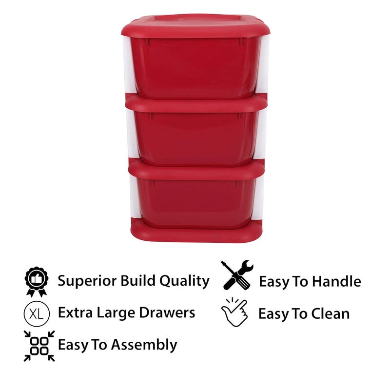 Cutting EDGE 3 Layer Multipurpose Drawers Set Organiser Rack and Storage for Home Office Stationary Cosmetics Bathroom Red 34cmx34cmx57cm - Image 4