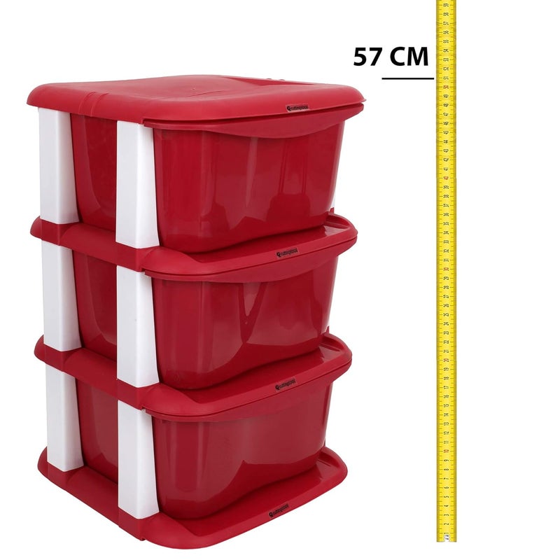 Cutting EDGE 3 Layer Multipurpose Drawers Set Organiser Rack and Storage for Home Office Stationary Cosmetics Bathroom Red 34cmx34cmx57cm - Image 5