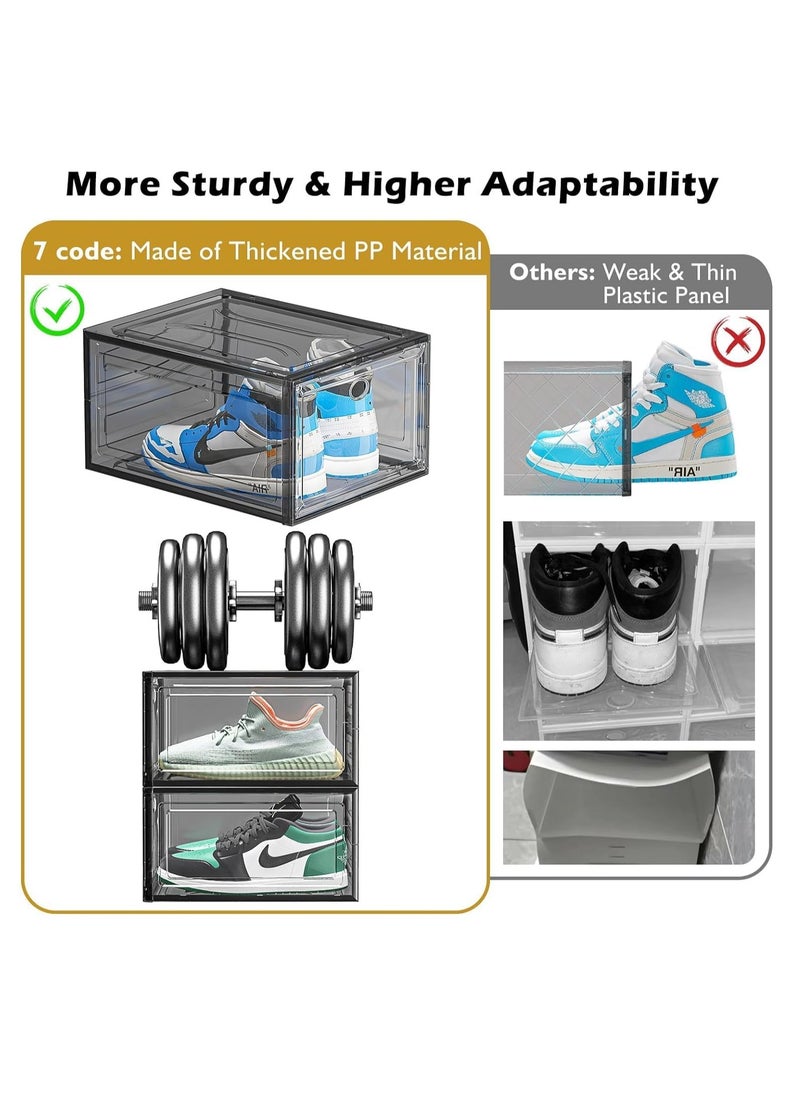 6 Pack Large Shoe Storage Organizer, Modular Space Saving Shoe Boxes Clear Plastic Stackable Containers Display Case Bins with Magnetic Door, Shoe Rack for Sneaker Storage