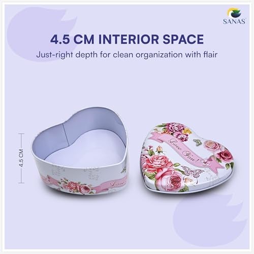 Sanas Heart Shaped Box (3Pcs) Storage Organiser Jewellery Box For Women Multipurpose Tin Organizer Valentine Boxes Stationary Organizers Container Boxes For Storage Aesthetic Stuff (3Pcs) (Lavender) - Image 3