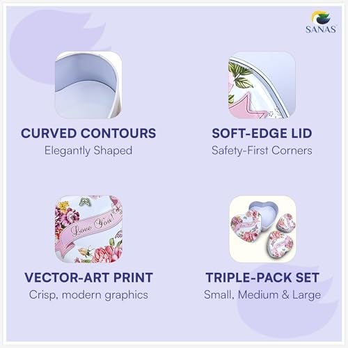 Sanas Heart Shaped Box (3Pcs) Storage Organiser Jewellery Box For Women Multipurpose Tin Organizer Valentine Boxes Stationary Organizers Container Boxes For Storage Aesthetic Stuff (3Pcs) (Lavender) - Image 4