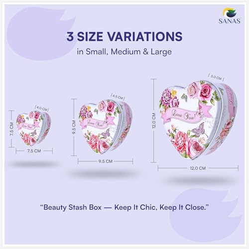 Sanas Heart Shaped Box (3Pcs) Storage Organiser Jewellery Box For Women Multipurpose Tin Organizer Valentine Boxes Stationary Organizers Container Boxes For Storage Aesthetic Stuff (3Pcs) (Lavender) - Image 2